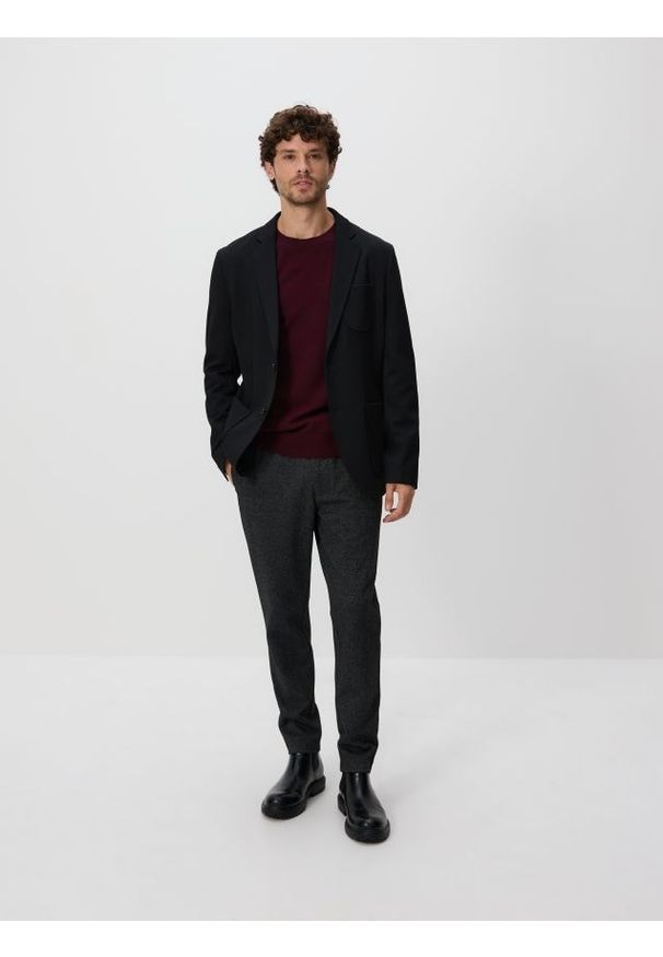 Reserved - Marynarka slim fit z domieszką wiskozy - czarny. Kolor: czarny. Materiał: wiskoza