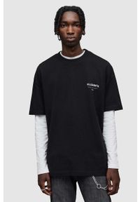 AllSaints t-shirt bawełniany kolor czarny z nadrukiem. Kolor: czarny. Materiał: bawełna. Długość rękawa: krótki rękaw. Długość: krótkie. Wzór: nadruk #8