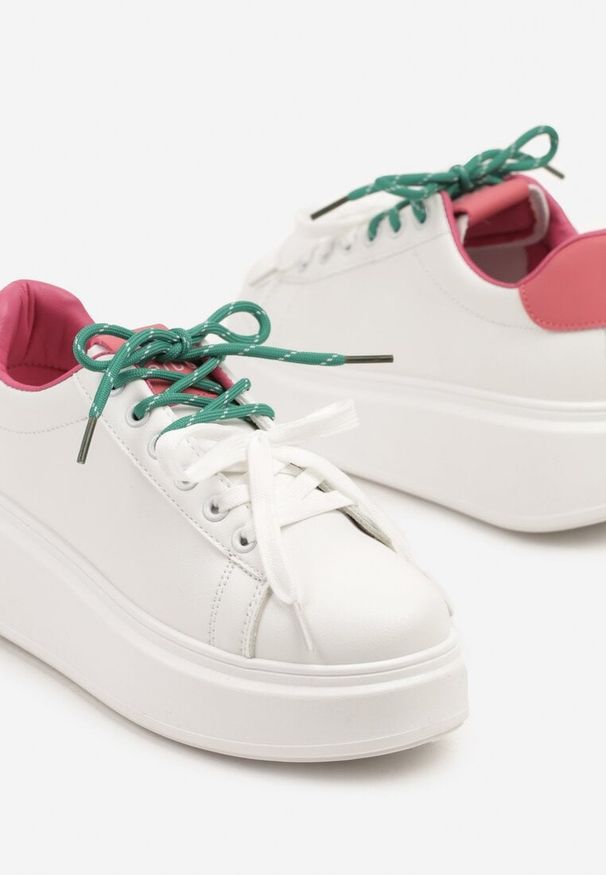 Renee - Biało-Różowe Sneakersy z Podwójnym Sznurowaniem Zdivoria. Kolor: biały