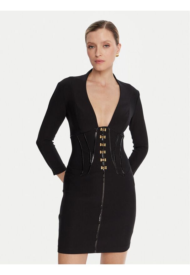 Elisabetta Franchi Sukienka koktajlowa AB-797-57E2-V590 Czarny Slim Fit. Kolor: czarny. Materiał: syntetyk. Styl: wizytowy