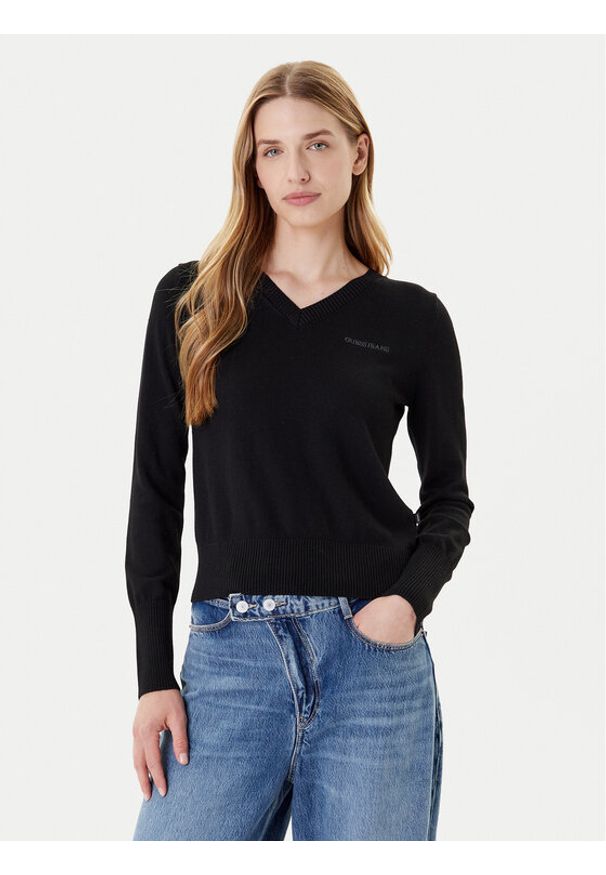 Guess Jeans Sweter W4BR84 Z3HO2 Czarny Regular Fit. Kolor: czarny. Materiał: syntetyk