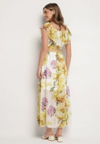 Born2be - Żółta Sukienka Typu Hiszpanka w Kwiaty z Paskiem Sademire. Okazja: na co dzień. Typ kołnierza: dekolt hiszpanka. Kolor: żółty. Wzór: kwiaty. Styl: casual #5