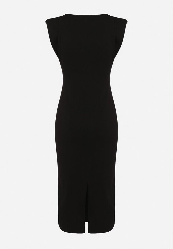 Born2be - Czarna Sukienka Bodycon z Prążkowanej Dzianiny z Rozcięciem Roleria. Okazja: na co dzień. Kolor: czarny. Materiał: dzianina, prążkowany. Długość rękawa: bez rękawów. Typ sukienki: bodycon. Styl: elegancki, casual