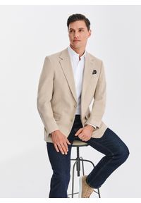 Pako Lorente - PAKO LORENTE – Beżowa marynarka męska. Kolor: szary, brązowy, beżowy. Materiał: wiskoza, poliester, elastan. Sezon: jesień #3