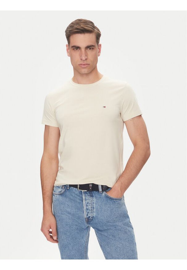 TOMMY HILFIGER - Tommy Hilfiger T-Shirt MW0MW10800 Beżowy Slim Fit. Kolor: beżowy. Materiał: bawełna