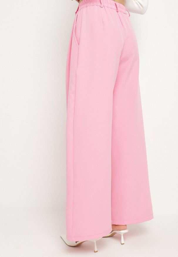 Born2be - Różowe Spodnie Garniturowe o Szerokim Kroju z Zakładkami i Wysokim Stanem Ulianeria. Okazja: do pracy, na co dzień, na spotkanie biznesowe. Stan: podwyższony. Kolor: różowy. Styl: biznesowy, klasyczny, casual