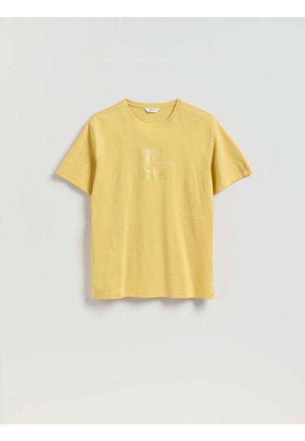 Reserved - T-shirt regular z bawełny merceryzowanej - jasnożółty. Kolor: żółty. Materiał: bawełna