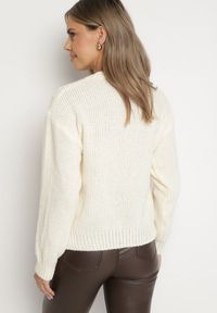 Born2be - Jasnobeżowy Sweter z Wełną Ozdobiony Splotem i Ściągaczami Terevella. Okazja: na co dzień. Kolor: beżowy. Materiał: wełna. Długość rękawa: długi rękaw. Długość: długie. Wzór: aplikacja, ze splotem. Styl: casual, elegancki #7