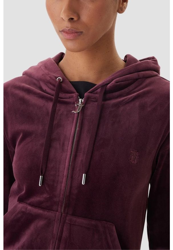 Juicy Couture - JUICY COUTURE Śliwkowa bluza damska Robertson Hoodie, Rozmiar L. Okazja: na co dzień. Kolor: fioletowy. Materiał: materiał. Styl: casual, klasyczny, elegancki