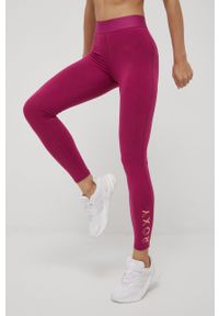 Roxy legginsy treningowe damskie kolor różowy z nadrukiem. Stan: podwyższony. Kolor: różowy. Materiał: skóra, materiał. Wzór: nadruk