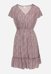 Born2be - Bordowa Bawełniana Rozkloszowana Sukienka w Kwiaty z Falbanami i Gumką w Talii Nelyse. Okazja: na co dzień. Kolor: czerwony. Materiał: bawełna. Długość rękawa: krótki rękaw. Wzór: kwiaty. Typ sukienki: rozkloszowane. Styl: casual #7