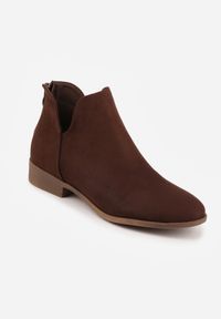 Born2be - Brązowe Płaskie Botki VICES z Ozdobnymi Wycięciami po Bokach i Suwakiem z Tyłu Isirelin. Okazja: na co dzień, do pracy. Kolor: brązowy. Materiał: jeans. Styl: casual, elegancki #9