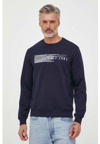 Guess bluza męska kolor granatowy z aplikacją. Kolor: niebieski. Wzór: aplikacja. Styl: klasyczny