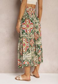 Renee - Zielono-Różowe Spodnie Kuloty z Bawełny High Waist z Gumką w Pasie Palovia. Stan: podwyższony. Kolor: zielony. Materiał: bawełna. Sezon: lato