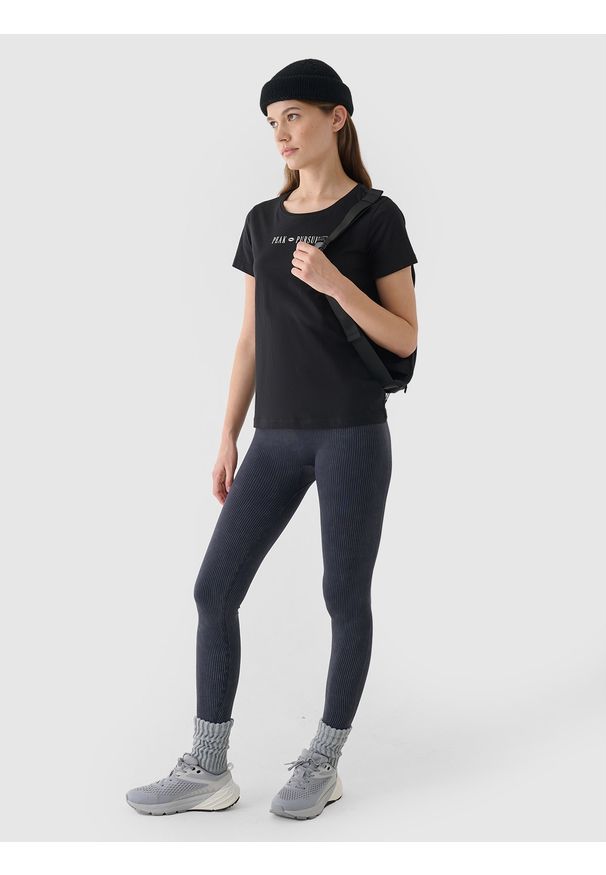 4f - 4F T-shirt regular gładki damski - czRNY XXL. Okazja: na co dzień. Kolor: czarny. Materiał: bawełna, jersey, dzianina. Długość rękawa: krótki rękaw. Długość: krótkie. Wzór: gładki. Styl: sportowy, klasyczny, casual