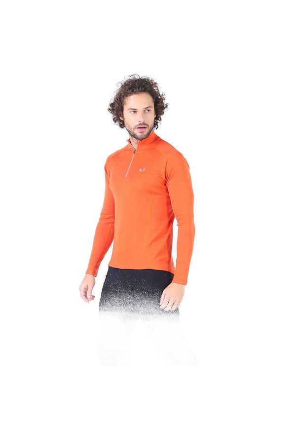 WOOLONA - Bluza turystyczna męska Woolona Astro 100% Merino. Kolor: pomarańczowy. Sport: turystyka piesza