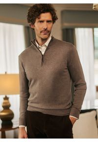 Pako Lorente - PAKO LORENTE – Brązowy sweter z rozpinaną stójką. Okazja: na co dzień. Typ kołnierza: kołnierzyk stójkowy. Kolor: niebieski, brązowy. Materiał: poliester, wiskoza. Sezon: jesień. Styl: casual #8