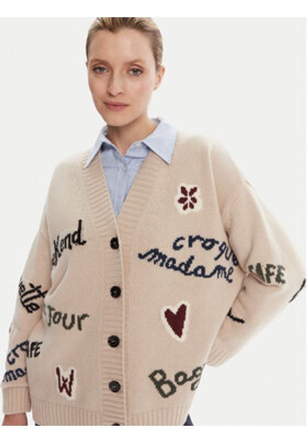 Weekend Max Mara Kardigan Belgio 2525346082 Beżowy Relaxed Fit. Kolor: beżowy. Materiał: wełna