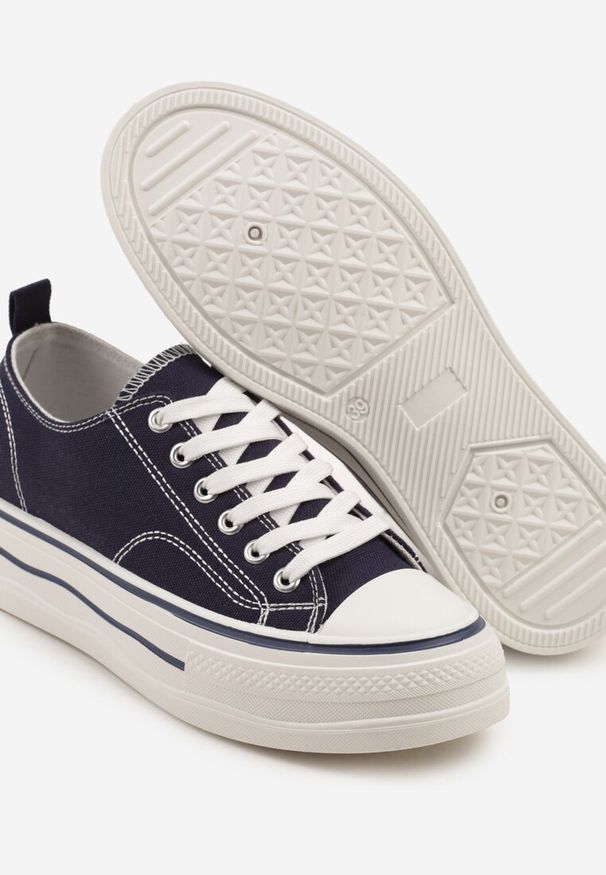 Born2be - Granatowe Klasyczne Trampki na Grubej Podeszwie Natileva. Okazja: na co dzień. Kolor: niebieski. Materiał: jeans. Szerokość cholewki: normalna. Styl: klasyczny