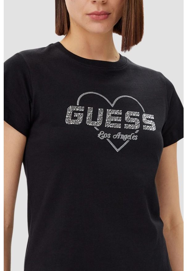Guess - GUESS Czarny damski t-shirt Narciso. Kolor: czarny