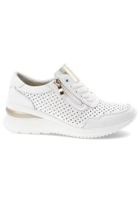 Sneakersy damskie Vinceza, ze skóry naturalnej licowej ażurowa cholewka zamek i sznurowanie lekka podeszwa, białe, 95402. Okazja: na co dzień. Zapięcie: sznurówki. Kolor: biały. Materiał: skóra. Szerokość cholewki: normalna. Wzór: ażurowy. Styl: elegancki, klasyczny, casual #4