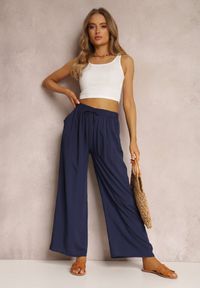 Renee - Granatowe Spodnie Karrill. Kolor: niebieski. Materiał: wiskoza. Długość: długie. Sezon: lato. Styl: elegancki