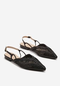 Renee - Czarne Sandały Typu Slingback z Metaliczną Nicią i Plecioną Cholewką Nilavalia. Okazja: na co dzień. Zapięcie: sprzączka. Kolor: czarny. Styl: casual, elegancki #6