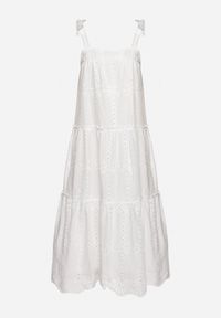 Born2be - Biała Bawełniana Sukienka z Ozdobnym Haftem na Ramiączkach z Kokardkami Quonea. Okazja: na co dzień. Typ kołnierza: kokarda. Kolor: biały. Materiał: bawełna. Długość rękawa: na ramiączkach. Wzór: haft. Typ sukienki: proste. Styl: casual #5