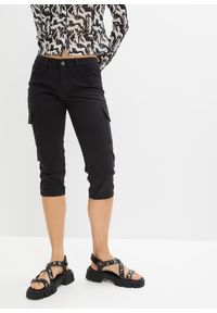 bonprix - Spodnie rybaczki bojówki z elastycznej mieszanki bawełny. Kolor: czarny. Materiał: bawełna #1