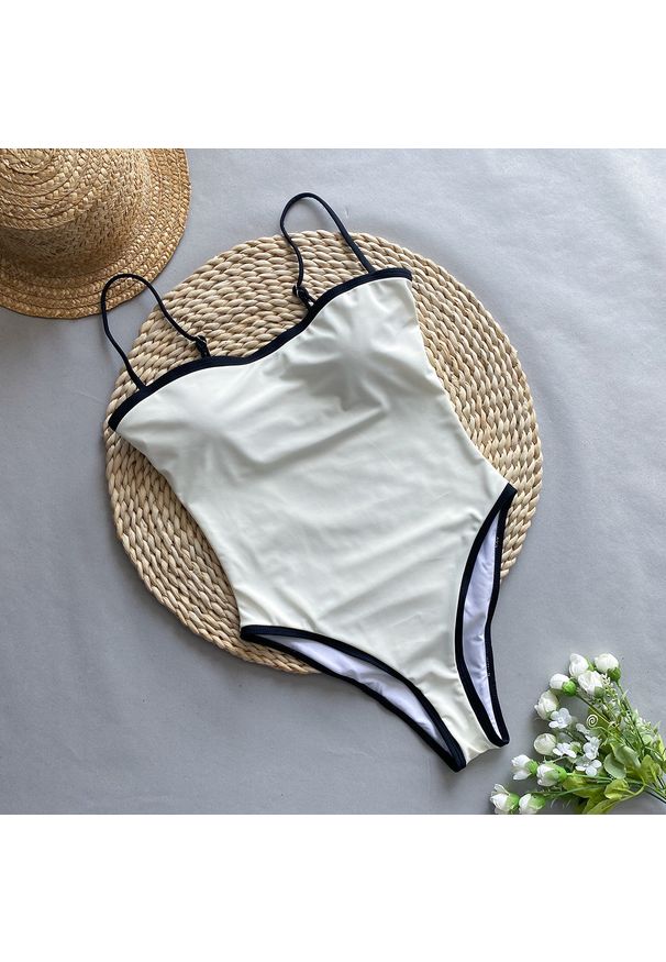 Intica - Strój kąpielowy jednoczęściowy z lamówką na plażę i basen Margitte. Kolor: beżowy. Materiał: materiał