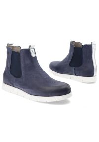 Granatowe Botki Karino Wsuwane Obuwie Damskie. Zapięcie: bez zapięcia. Kolor: niebieski. Materiał: skóra, jeans. Styl: elegancki