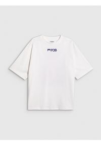 4f - 4F T-shirt loose z nadrukiem damski - biały M. Okazja: na co dzień. Kolor: biały. Materiał: materiał. Wzór: nadruk. Styl: casual, street, klasyczny, sportowy #1