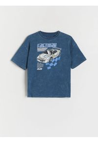 Reserved - T-shirt oversize - granatowy. Kolor: niebieski. Materiał: dzianina, bawełna #1