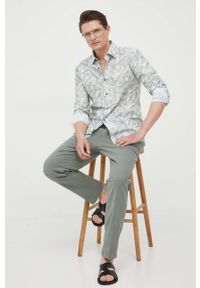 BOSS koszula męska kolor turkusowy slim z kołnierzykiem włoskim. Typ kołnierza: kołnierzyk włoski. Kolor: turkusowy. Materiał: tkanina #6