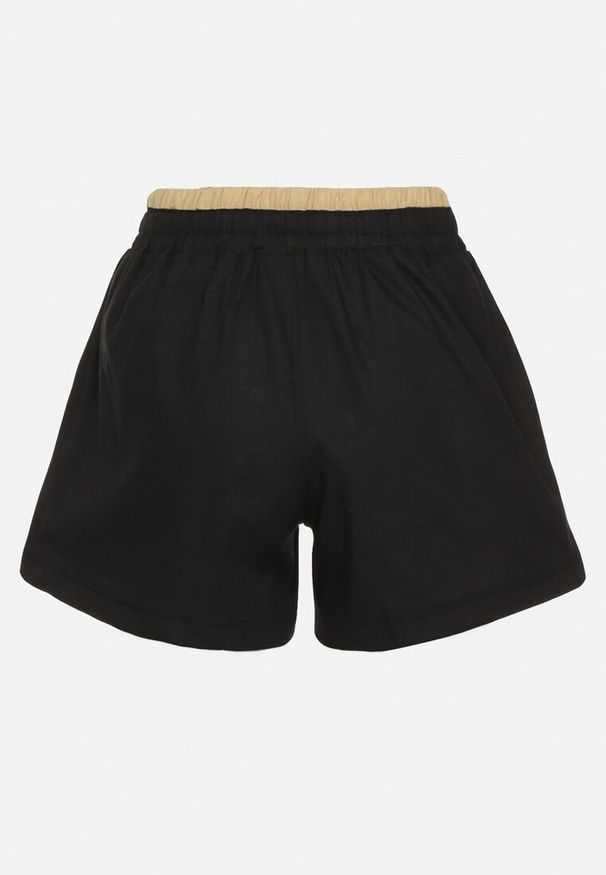 Born2be - Czarne Bawełniane Szorty z Gumką w Pasie Timaolle. Okazja: na co dzień. Kolor: czarny. Materiał: bawełna. Styl: klasyczny, elegancki, casual