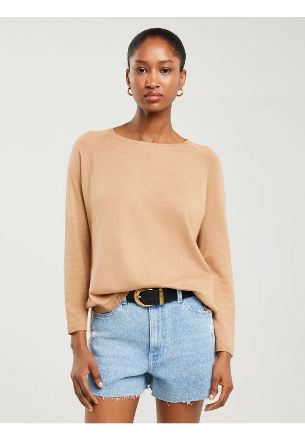 Big-Star - Sweter damski z wiskozy brązowy Airin 802. Okazja: na co dzień. Kolor: brązowy. Materiał: wiskoza. Styl: vintage, klasyczny, casual