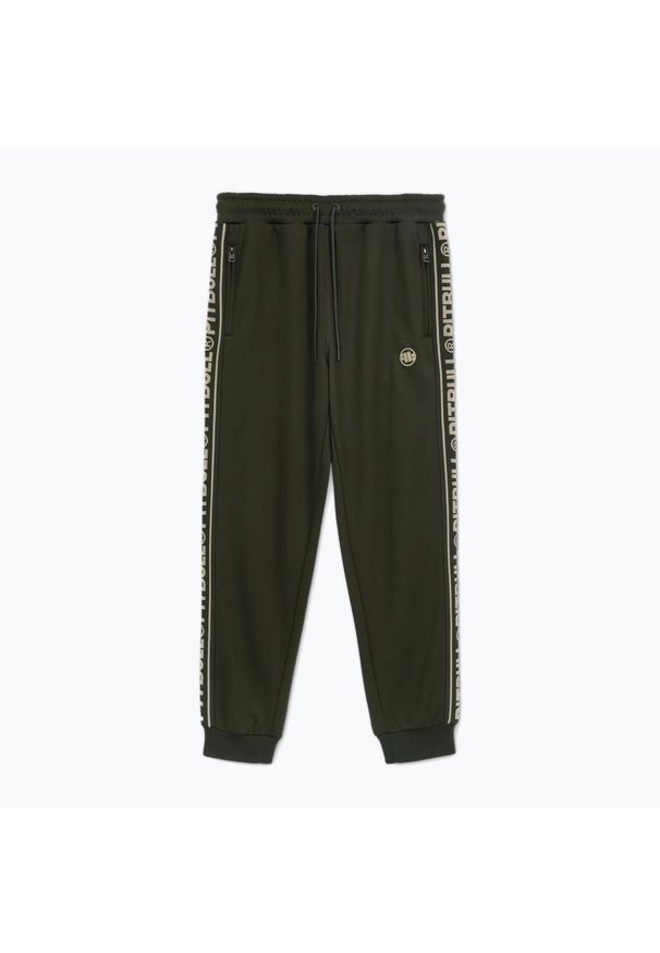 PITBULL - Spodnie męskie Pitbull Trackpants Tape Logo Terry Group. Kolor: zielony. Sport: fitness