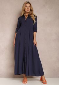 Renee - Granatowa Sukienka Hillcrest. Kolor: niebieski. Długość rękawa: długi rękaw. Typ sukienki: koszulowe. Długość: maxi #5