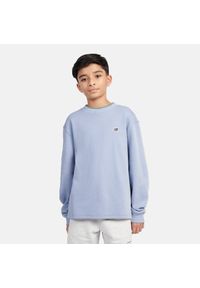 Bluza dziecięca New Balance LAKB0193DUS – niebieska. Kolor: niebieski. Materiał: bawełna, poliester. Styl: sportowy