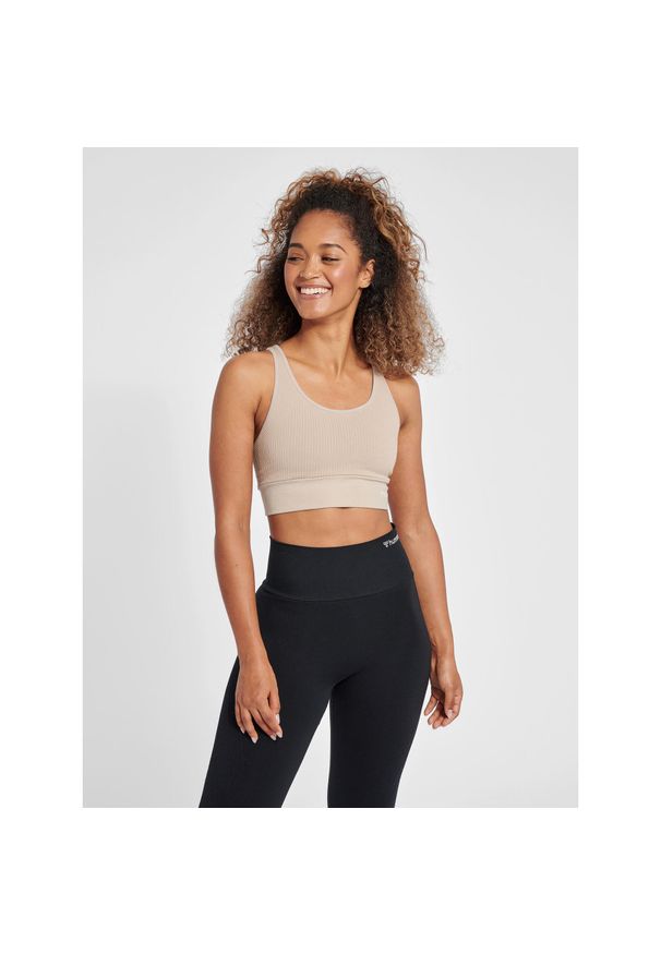 Damski bezszwowy biustonosz sportowy Hummel MT Flow. Kolor: szary. Materiał: dzianina. Sport: fitness