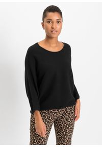 bonprix - Sweter oversize z prążkowanego materiału z domieszką wiskozy. Kolor: czarny. Materiał: prążkowany, wiskoza, materiał. Wzór: prążki #1