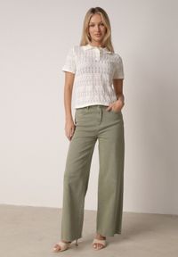 Born2be - Beżowa Szydełkowa Bluzka z Wiskozy z Guzikami i Kołnierzykiem Calime. Okazja: na co dzień. Kolor: beżowy. Materiał: wiskoza. Styl: casual, klasyczny #5