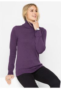 Sweter bawełniany z golfem bonprix ciemny lila. Typ kołnierza: golf. Kolor: fioletowy. Materiał: bawełna. Długość rękawa: długi rękaw. Długość: długie #7