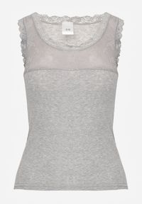Renee - Ciemnoszary Top z Bawełny Ozdobiony u Góry Koronką Berice. Kolor: szary. Materiał: bawełna, koronka. Wzór: aplikacja, koronka #3