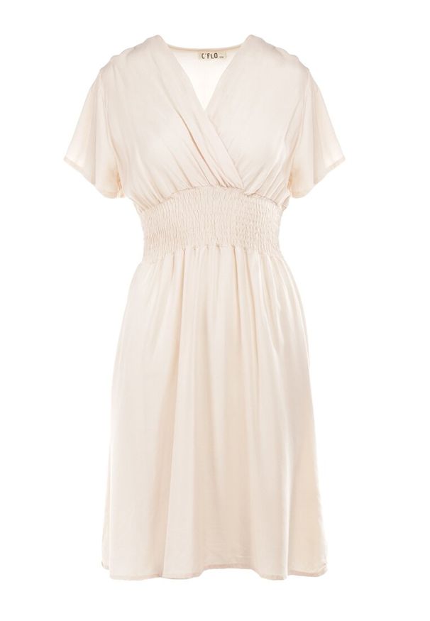 Born2be - Beżowa Sukienka z Wiskozy Saede. Okazja: na co dzień. Kolor: beżowy. Materiał: wiskoza. Wzór: gładki. Sezon: lato. Typ sukienki: kopertowe. Styl: casual. Długość: mini