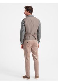 Ombre Clothing - Kamizelka męska garniturowa bez klap - beżowa V2. Kolor: beżowy. Materiał: tkanina, poliester. Wzór: gładki, jednolity. Styl: elegancki #5