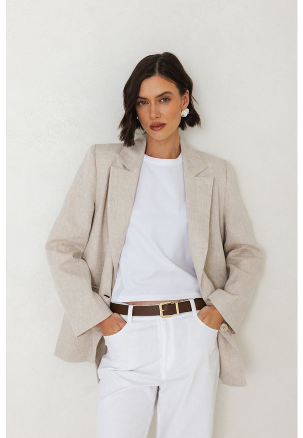 LNIANA MARYNARKA MATYLDA PIASKOWA M - Flawless. Okazja: na spotkanie biznesowe, na co dzień. Materiał: len. Styl: casual, elegancki, biznesowy