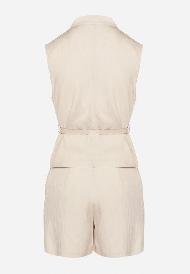 Born2be - Beżowy Wiskozowy Komplet Spódnico-Spodenki z Kieszeniami Bluzka ze Szlufkami z Paskiem Mavireina. Kolor: beżowy. Materiał: wiskoza