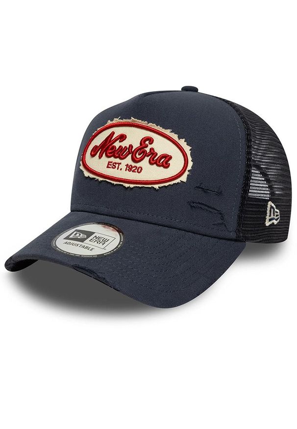 Czapka unisex New Era Oval Canvas Distress Trucker 60771801 - granatowa. Kolor: niebieski. Materiał: poliester, bawełna, materiał