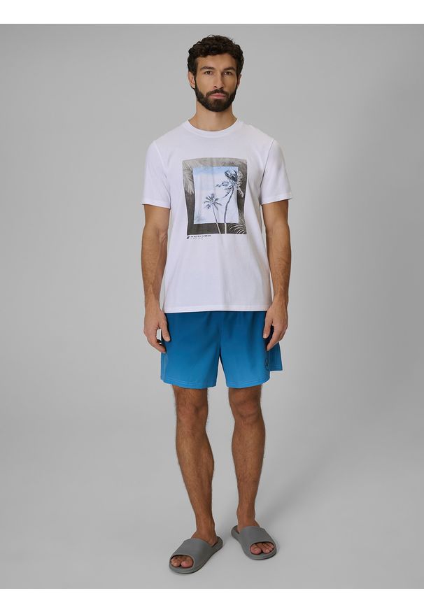 4f - 4F T-shirt regular z nadrukiem męski - biały S. Okazja: na co dzień. Kolor: biały. Materiał: materiał, bawełna, dzianina. Wzór: nadruk. Styl: casual